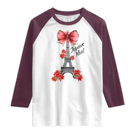 Joyeux Noel Eiffel Tower Raglan Shirt Christmas In French Coquette Bow - Wonder Print Shop