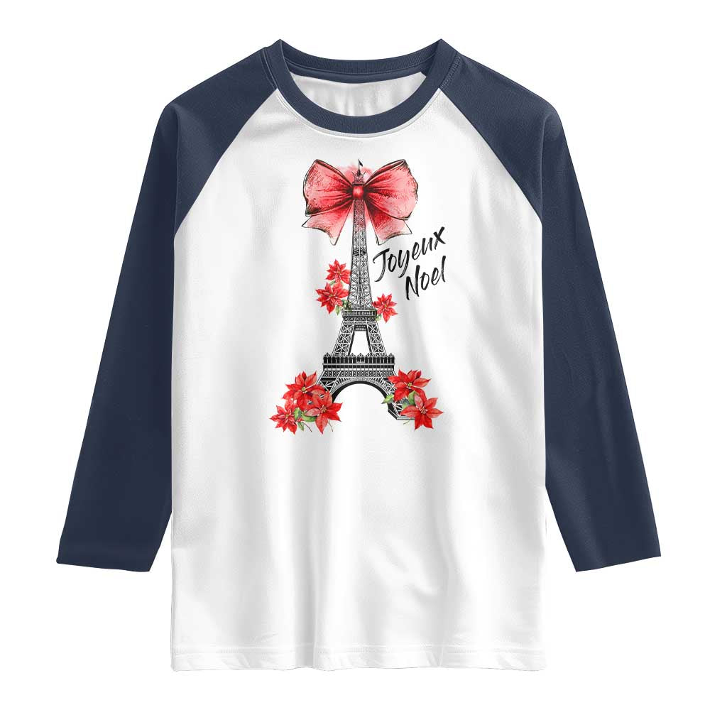 Joyeux Noel Eiffel Tower Raglan Shirt Christmas In French Coquette Bow - Wonder Print Shop