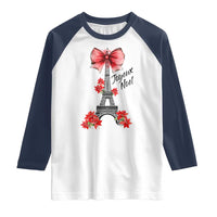 Joyeux Noel Eiffel Tower Raglan Shirt Christmas In French Coquette Bow - Wonder Print Shop