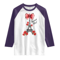 Joyeux Noel Eiffel Tower Raglan Shirt Christmas In French Coquette Bow - Wonder Print Shop