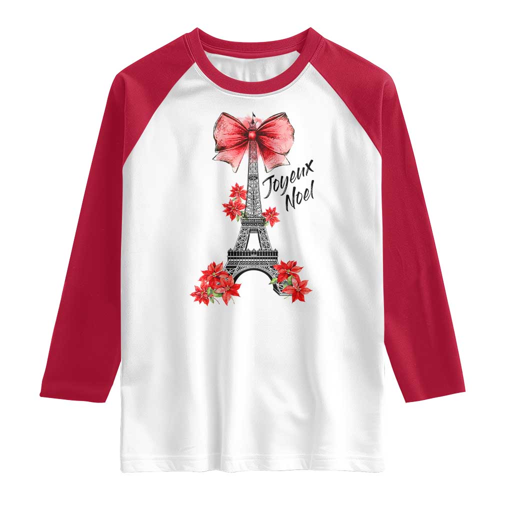 Joyeux Noel Eiffel Tower Raglan Shirt Christmas In French Coquette Bow - Wonder Print Shop