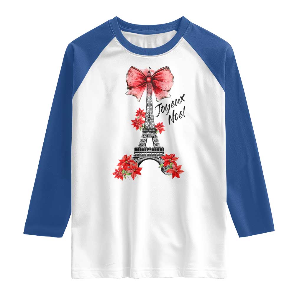 Joyeux Noel Eiffel Tower Raglan Shirt Christmas In French Coquette Bow - Wonder Print Shop