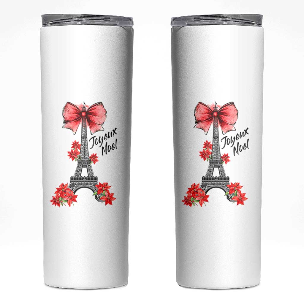 Joyeux Noel Eiffel Tower Skinny Tumbler Christmas In French Coquette Bow - Wonder Print Shop