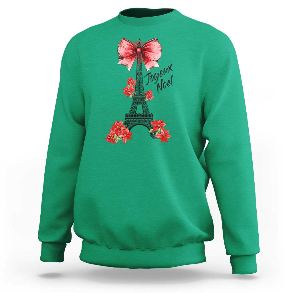 Joyeux Noel Eiffel Tower Sweatshirt Christmas In French Coquette Bow - Wonder Print Shop