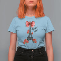 Joyeux Noel Eiffel Tower T Shirt For Women Christmas In French Coquette Bow - Wonder Print Shop