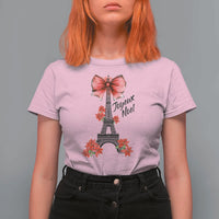 Joyeux Noel Eiffel Tower T Shirt For Women Christmas In French Coquette Bow - Wonder Print Shop