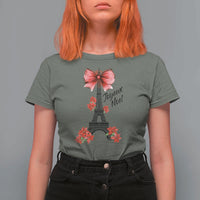 Joyeux Noel Eiffel Tower T Shirt For Women Christmas In French Coquette Bow - Wonder Print Shop