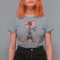 Joyeux Noel Eiffel Tower T Shirt For Women Christmas In French Coquette Bow - Wonder Print Shop