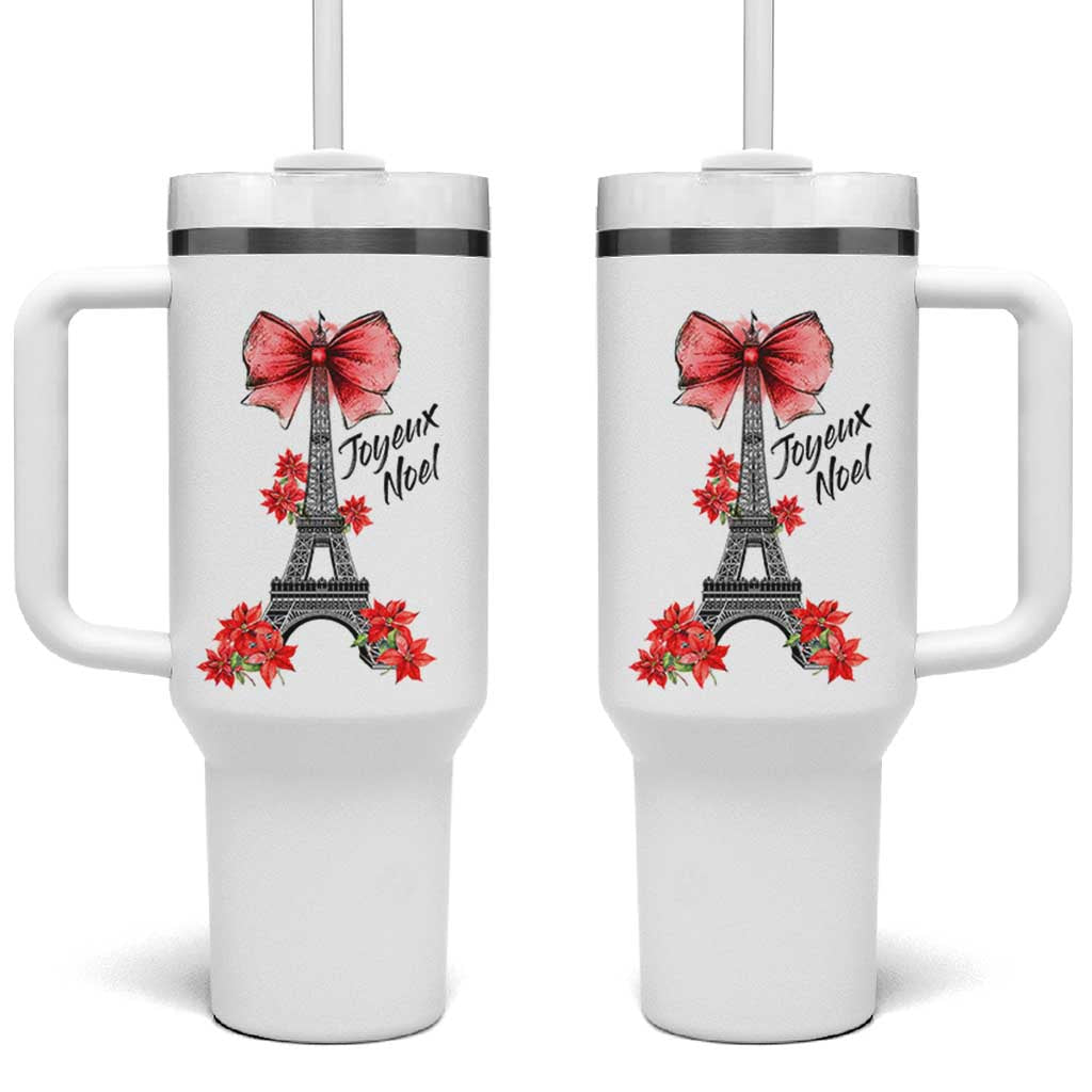 Joyeux Noel Eiffel Tower Tumbler With Handle Christmas In French Coquette Bow - Wonder Print Shop