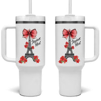 Joyeux Noel Eiffel Tower Tumbler With Handle Christmas In French Coquette Bow - Wonder Print Shop