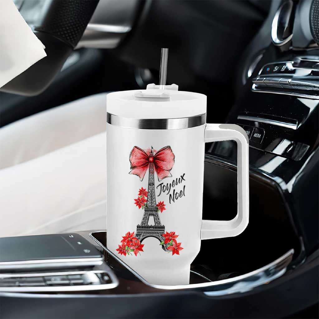 Joyeux Noel Eiffel Tower Tumbler With Handle Christmas In French Coquette Bow - Wonder Print Shop