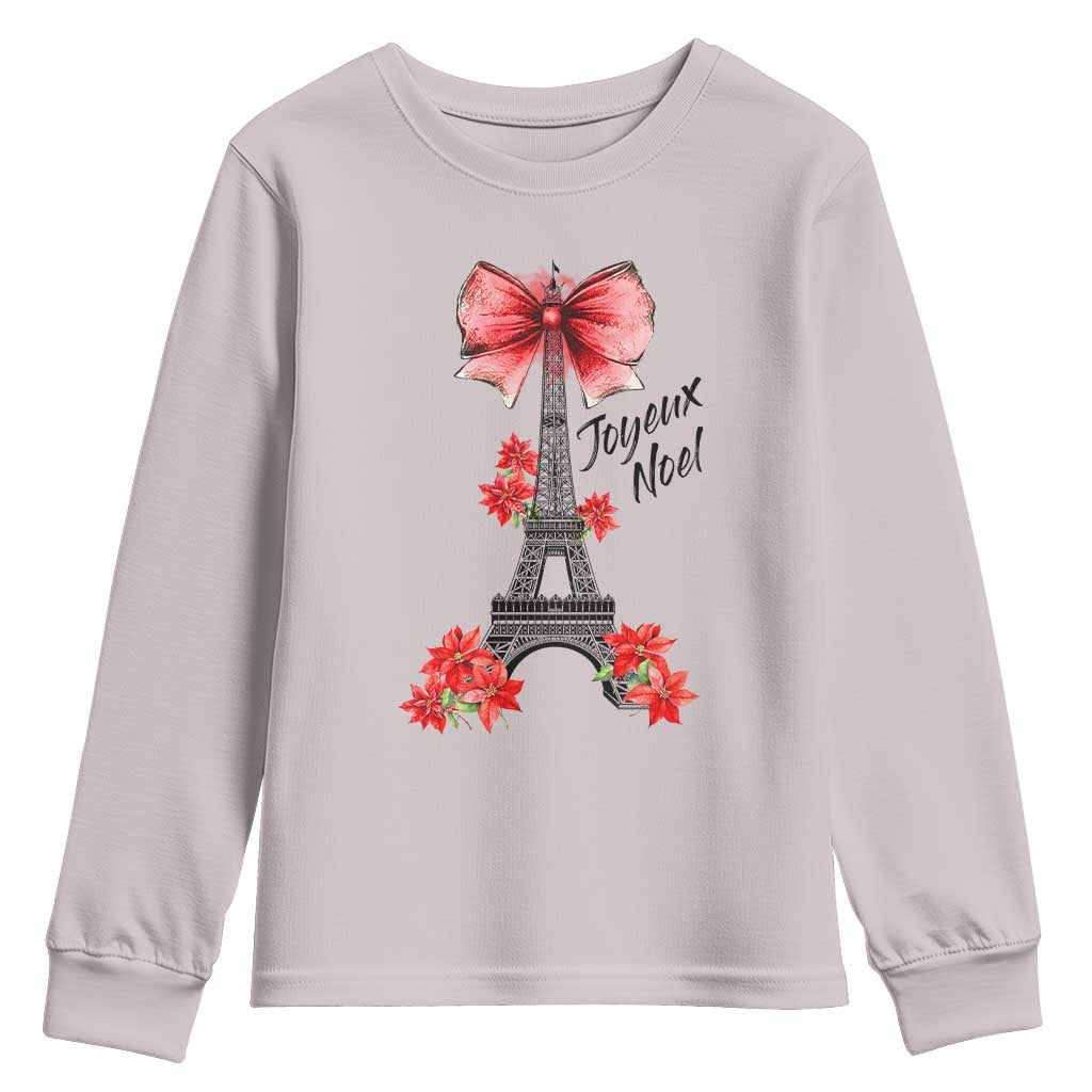 Joyeux Noel Eiffel Tower Youth Sweatshirt Christmas In French Coquette Bow - Wonder Print Shop