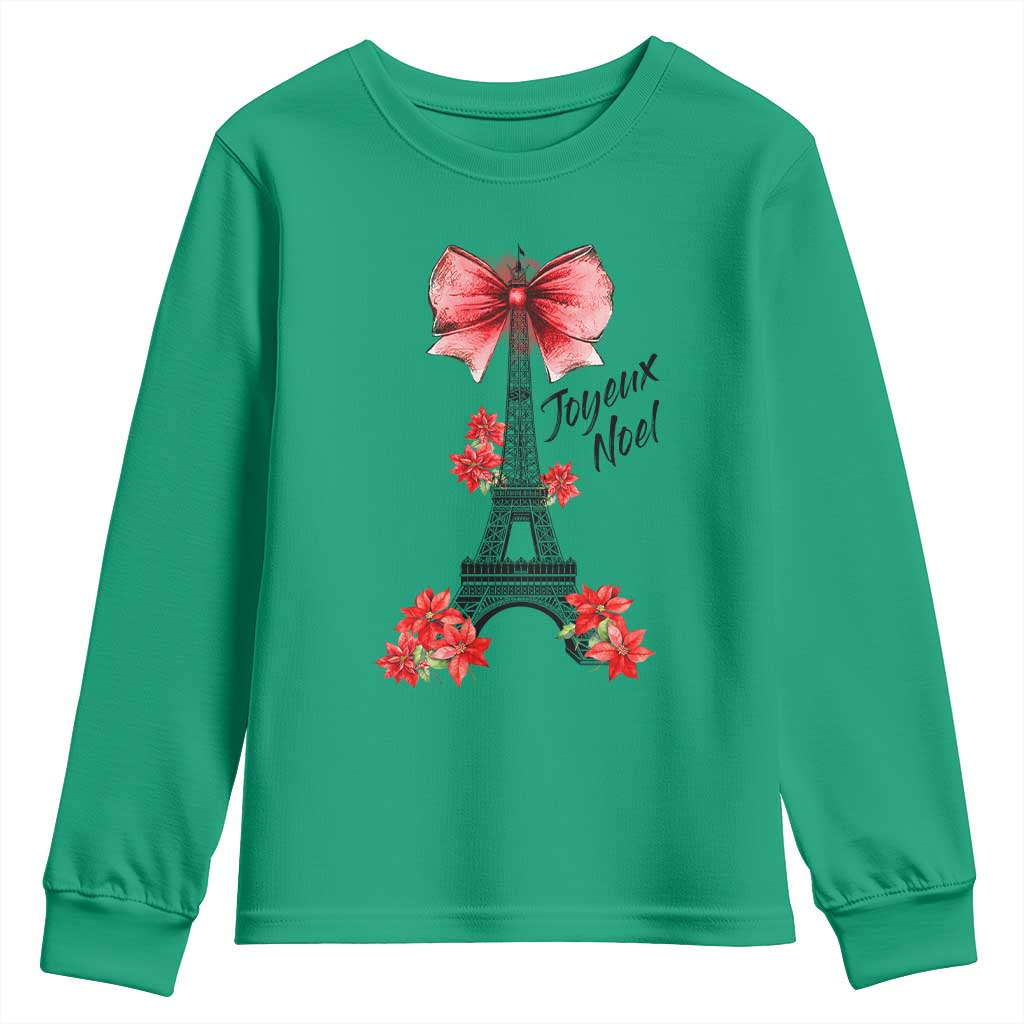 Joyeux Noel Eiffel Tower Youth Sweatshirt Christmas In French Coquette Bow - Wonder Print Shop