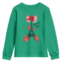 Joyeux Noel Eiffel Tower Youth Sweatshirt Christmas In French Coquette Bow - Wonder Print Shop
