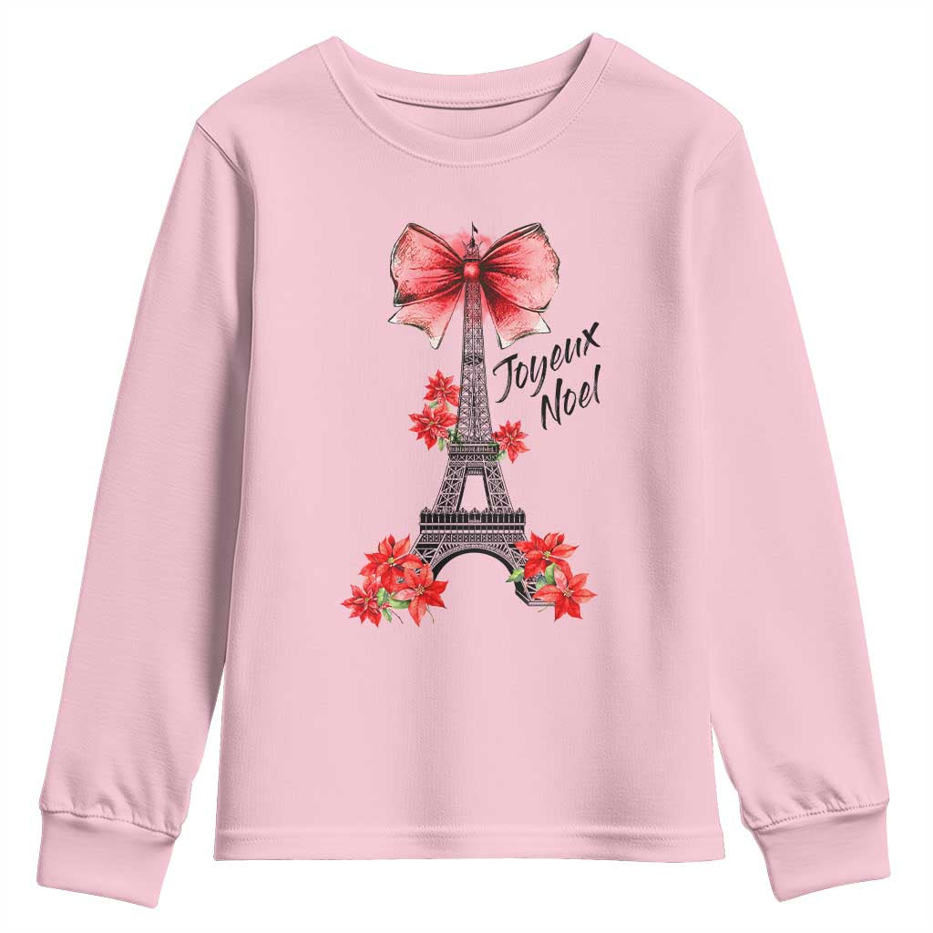 Joyeux Noel Eiffel Tower Youth Sweatshirt Christmas In French Coquette Bow - Wonder Print Shop