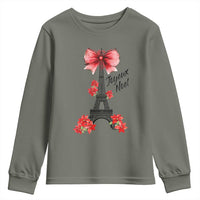 Joyeux Noel Eiffel Tower Youth Sweatshirt Christmas In French Coquette Bow - Wonder Print Shop