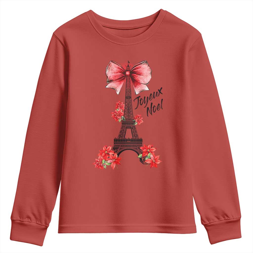 Joyeux Noel Eiffel Tower Youth Sweatshirt Christmas In French Coquette Bow - Wonder Print Shop