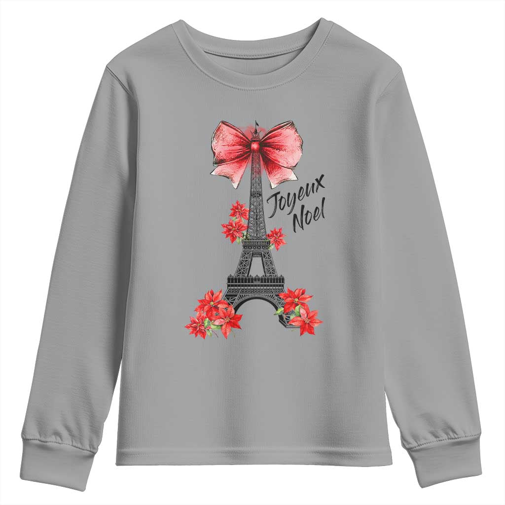 Joyeux Noel Eiffel Tower Youth Sweatshirt Christmas In French Coquette Bow - Wonder Print Shop