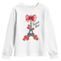 Joyeux Noel Eiffel Tower Youth Sweatshirt Christmas In French Coquette Bow - Wonder Print Shop