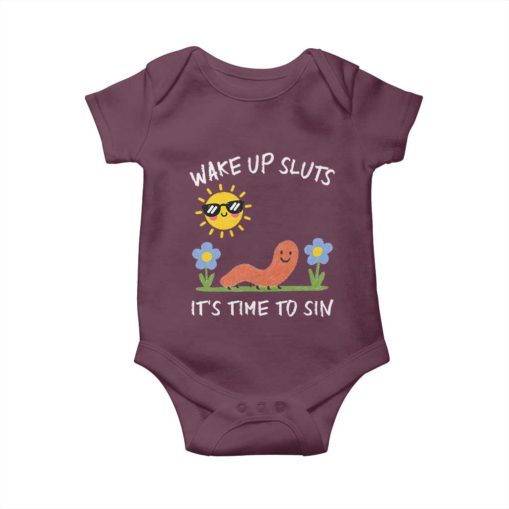 Wake Up Sluts Its Time To Sin Baby Onesie Funny Worm Meme - Wonder Print Shop
