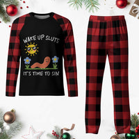 Wake Up Sluts Its Time To Sin Plaid Pajama Set Funny Worm Meme - Wonder Print Shop