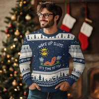 Wake Up Sluts Its Time To Sin Ugly Christmas Sweater Funny Worm Meme - Wonder Print Shop