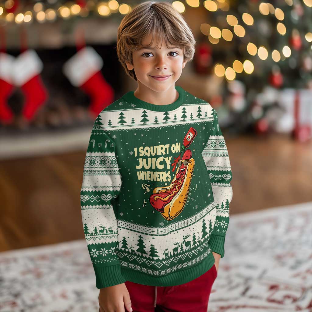 Funny I Squirt On Juicy Wieners Ugly Christmas Sweater Inappropriate Dirty Adult Humor Hot Dog Joke - Wonder Print Shop