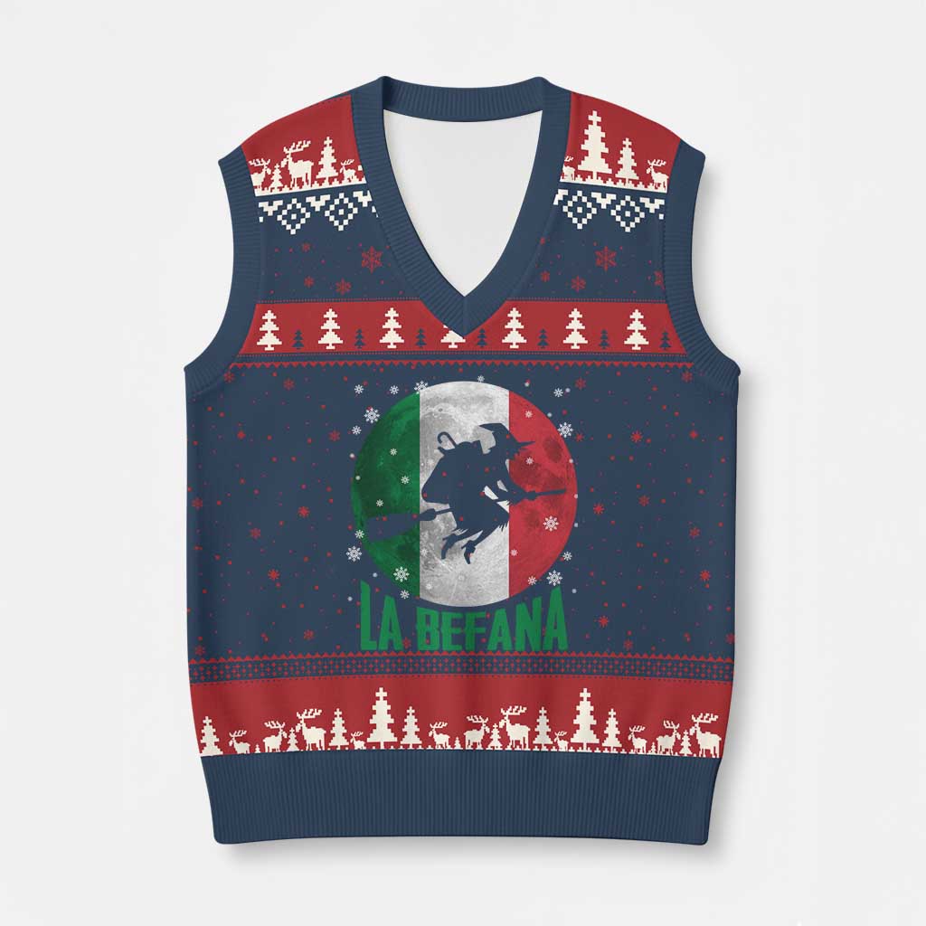 La Befana Italian Xmas V-Neck Knit Sweater Vest Xmas Witch Folklore Italy Holiday - Wonder Print Shop