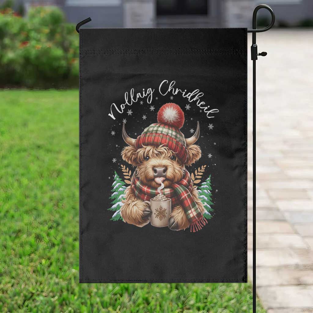 Scottish Christmas Garden Flag Nollaig Chridheil Gaelic Xmas Higland Cow - Wonder Print Shop