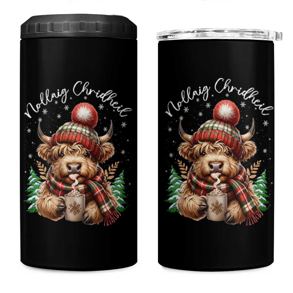 Scottish Christmas 4 in 1 Can Cooler Tumbler Nollaig Chridheil Gaelic Xmas Higland Cow - Wonder Print Shop