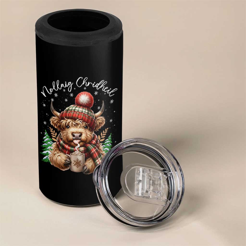 Scottish Christmas 4 in 1 Can Cooler Tumbler Nollaig Chridheil Gaelic Xmas Higland Cow - Wonder Print Shop
