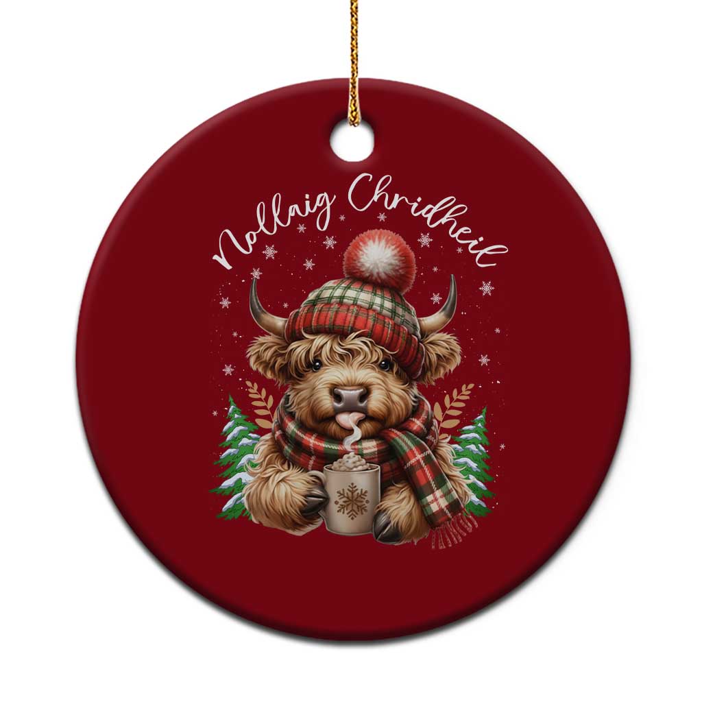 Scottish Christmas Ceramic Ornament Nollaig Chridheil Gaelic Xmas Higland Cow - Wonder Print Shop