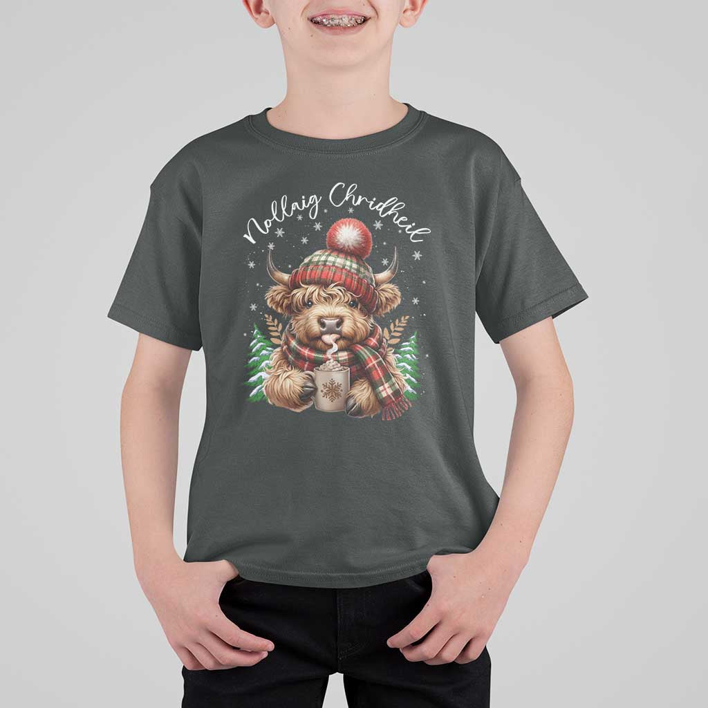 Scottish Christmas T Shirt For Kid Nollaig Chridheil Gaelic Xmas Higland Cow - Wonder Print Shop