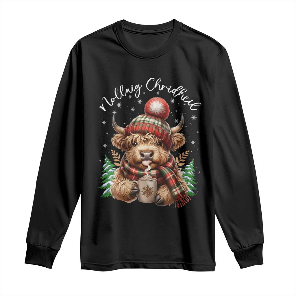Scottish Christmas Long Sleeve Shirt Nollaig Chridheil Gaelic Xmas Higland Cow - Wonder Print Shop