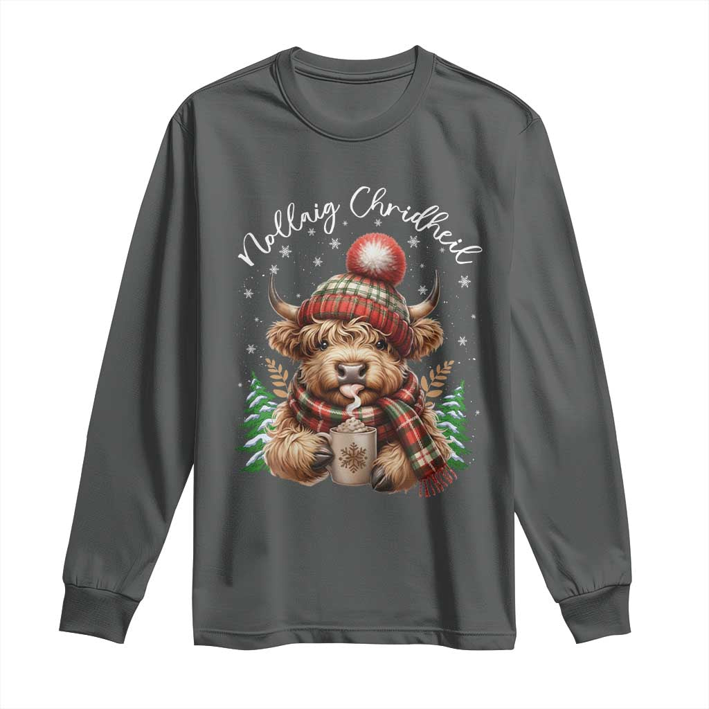 Scottish Christmas Long Sleeve Shirt Nollaig Chridheil Gaelic Xmas Higland Cow - Wonder Print Shop
