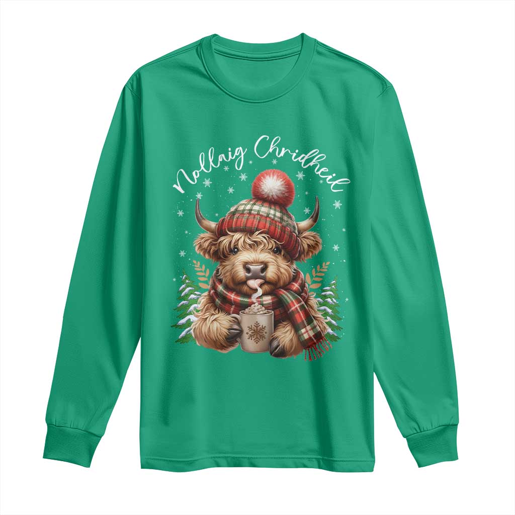 Scottish Christmas Long Sleeve Shirt Nollaig Chridheil Gaelic Xmas Higland Cow - Wonder Print Shop