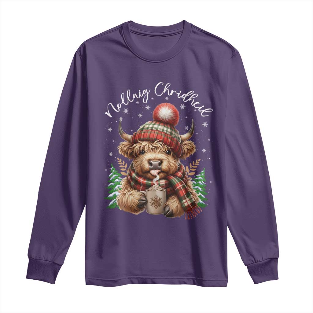 Scottish Christmas Long Sleeve Shirt Nollaig Chridheil Gaelic Xmas Higland Cow - Wonder Print Shop