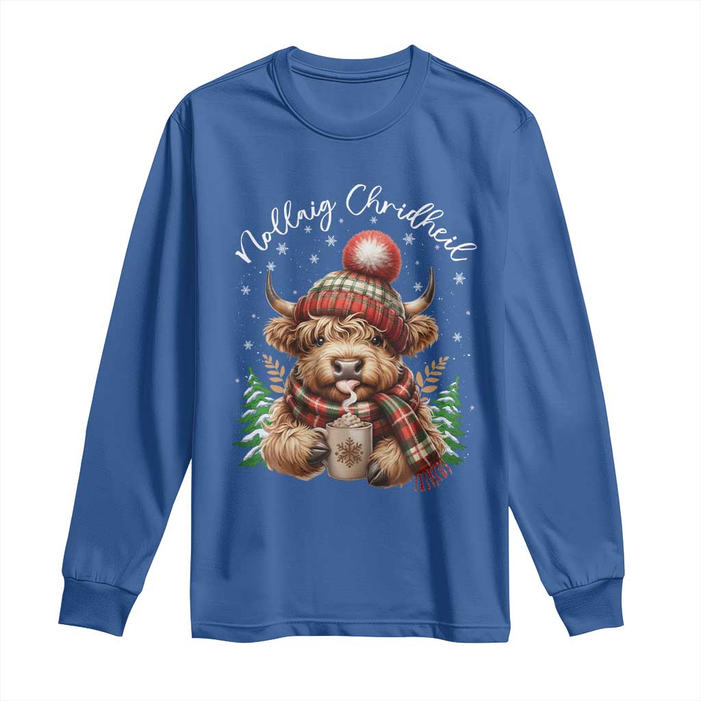 Scottish Christmas Long Sleeve Shirt Nollaig Chridheil Gaelic Xmas Higland Cow - Wonder Print Shop