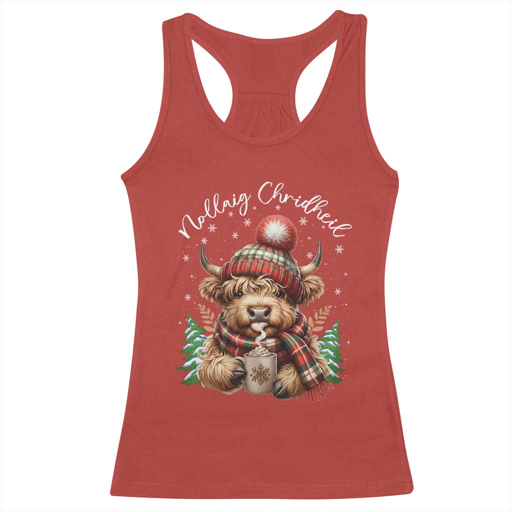 Scottish Christmas Racerback Tank Top Nollaig Chridheil Gaelic Xmas Higland Cow - Wonder Print Shop