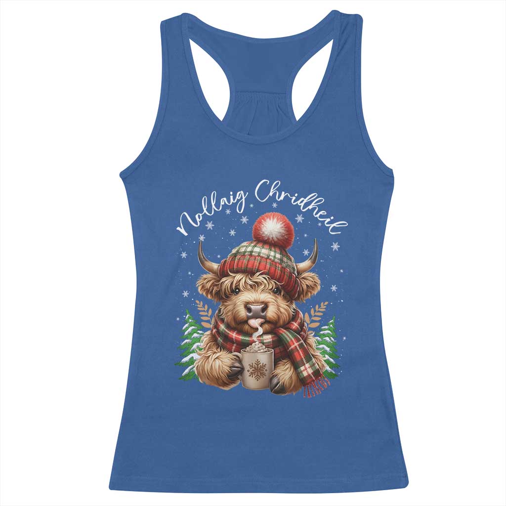 Scottish Christmas Racerback Tank Top Nollaig Chridheil Gaelic Xmas Higland Cow - Wonder Print Shop