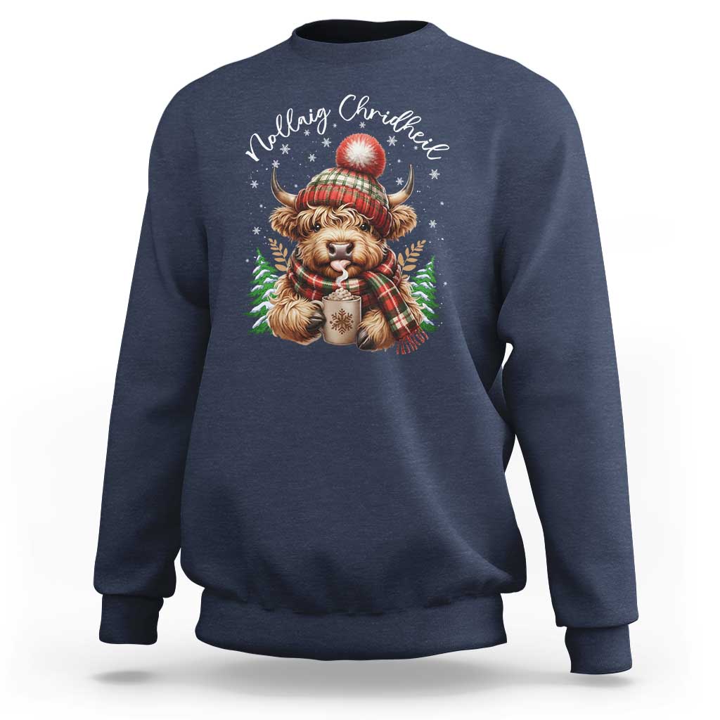 Scottish Christmas Sweatshirt Nollaig Chridheil Gaelic Xmas Higland Cow - Wonder Print Shop