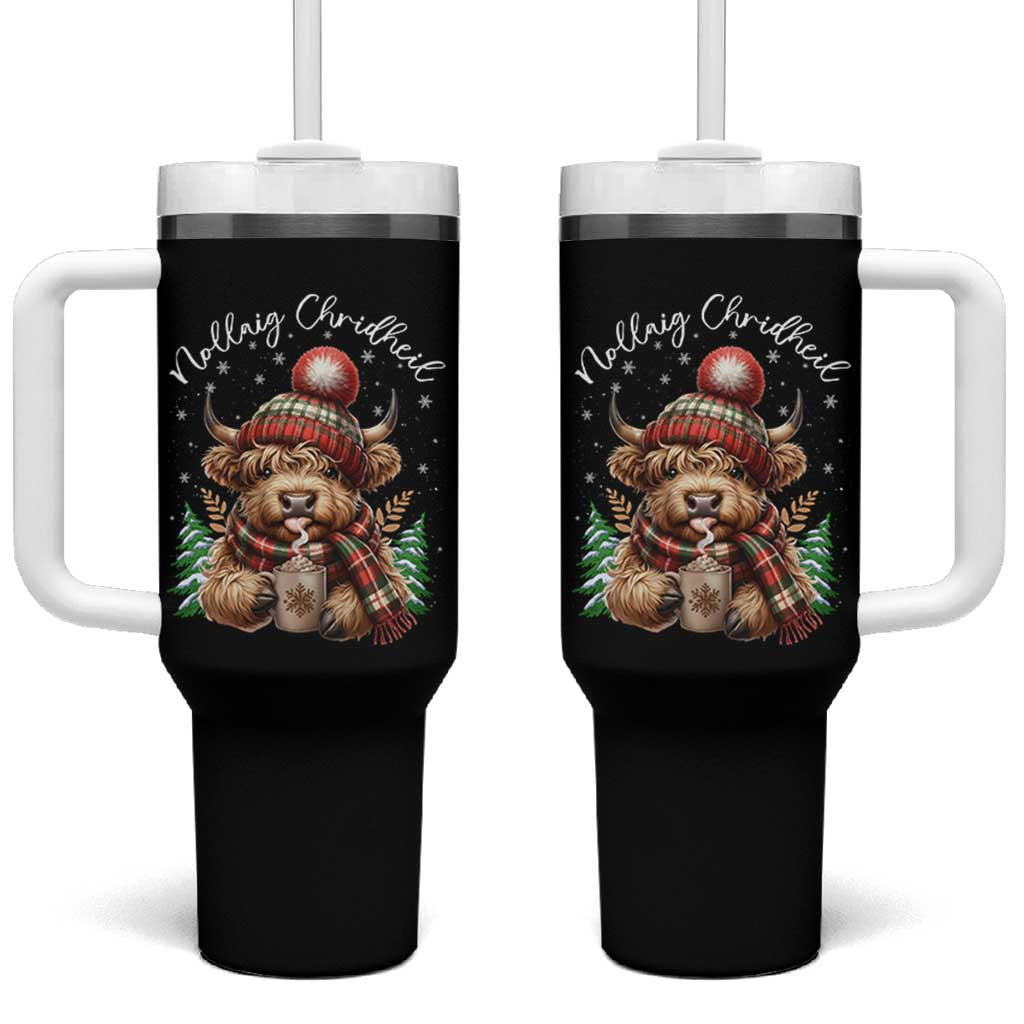 Scottish Christmas Tumbler With Handle Nollaig Chridheil Gaelic Xmas Higland Cow - Wonder Print Shop