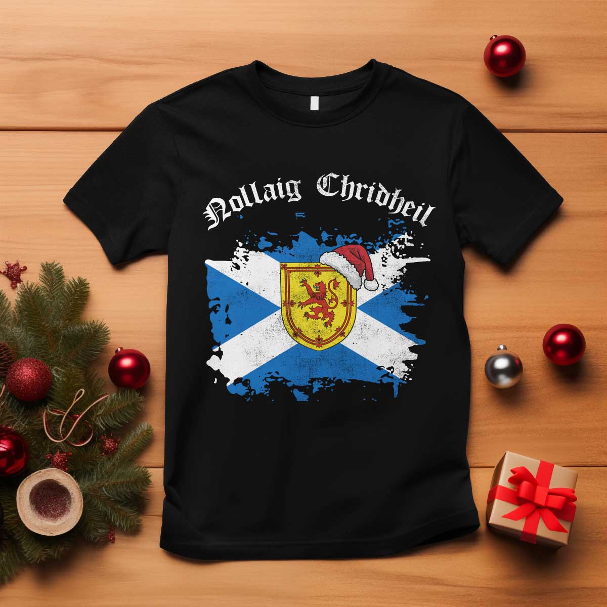 Scottish Christmas T Shirt Nollaig Chridheil Gaelic Xmas Scotland Lion Rampant - Wonder Print Shop