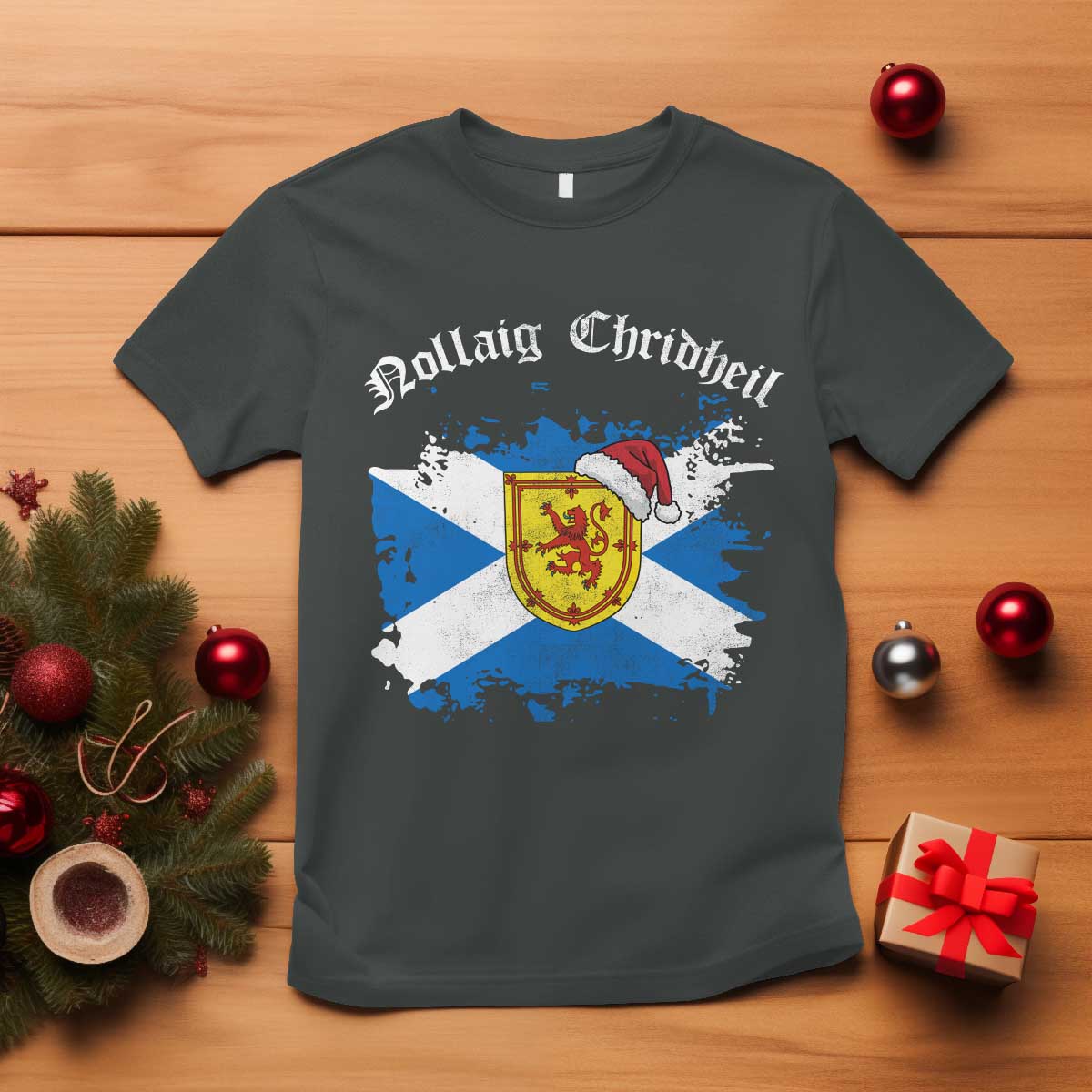 Scottish Christmas T Shirt Nollaig Chridheil Gaelic Xmas Scotland Lion Rampant - Wonder Print Shop