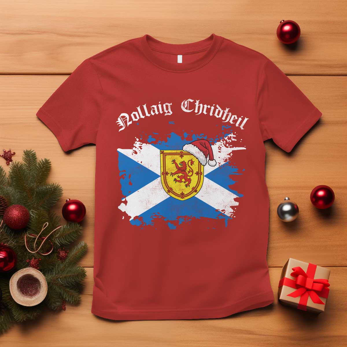 Scottish Christmas T Shirt Nollaig Chridheil Gaelic Xmas Scotland Lion Rampant - Wonder Print Shop