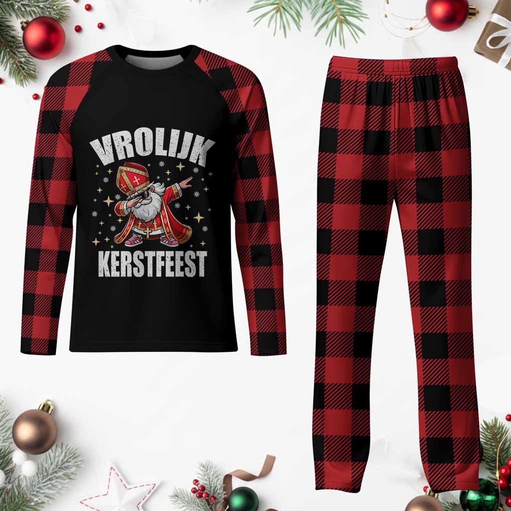 Dutch Christmas Plaid Pajama Set Vrolijk Kerstfeest Dabiing Sinterklaas Santa - Wonder Print Shop