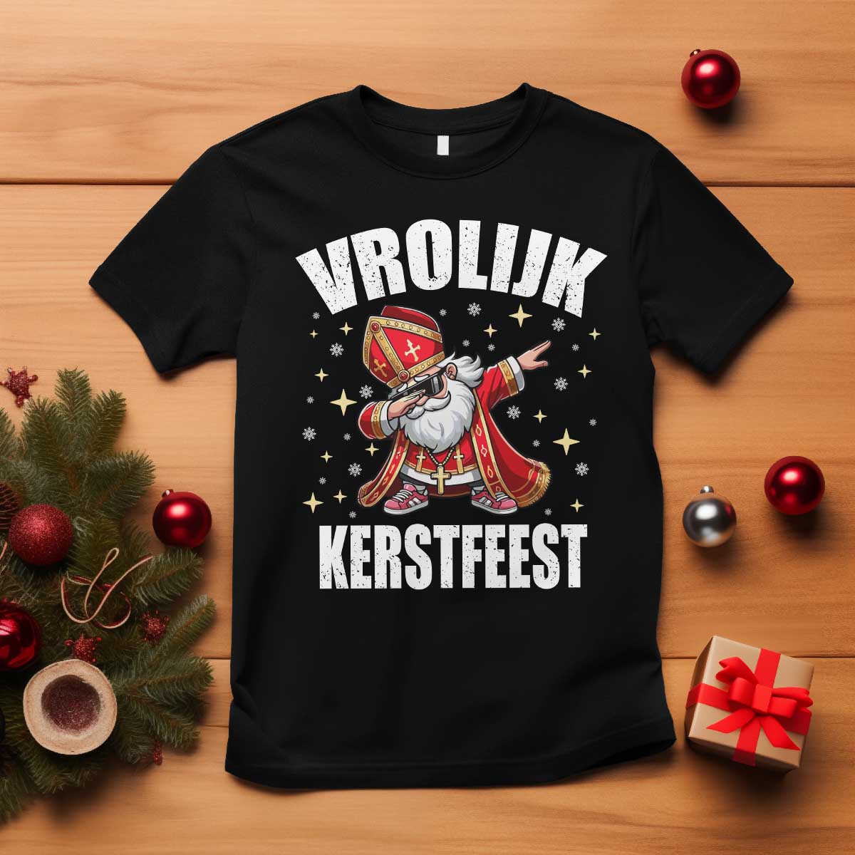 Dutch Christmas T Shirt Vrolijk Kerstfeest Dabiing Sinterklaas Santa - Wonder Print Shop