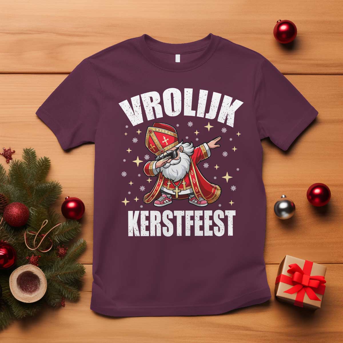 Dutch Christmas T Shirt Vrolijk Kerstfeest Dabiing Sinterklaas Santa - Wonder Print Shop