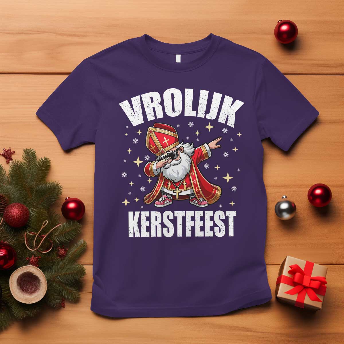 Dutch Christmas T Shirt Vrolijk Kerstfeest Dabiing Sinterklaas Santa - Wonder Print Shop