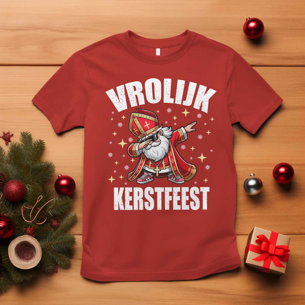 Dutch Christmas T Shirt Vrolijk Kerstfeest Dabiing Sinterklaas Santa - Wonder Print Shop